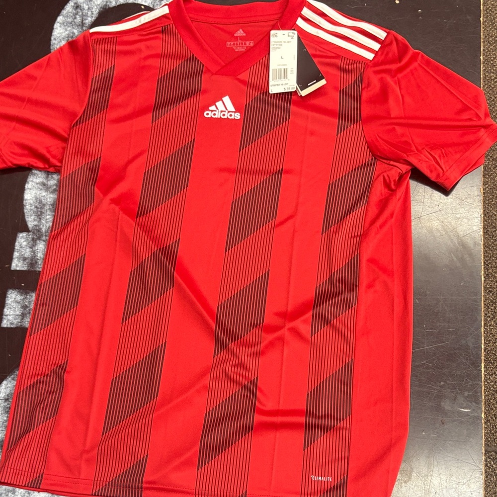 Adidas Red and Black Striped Jersey